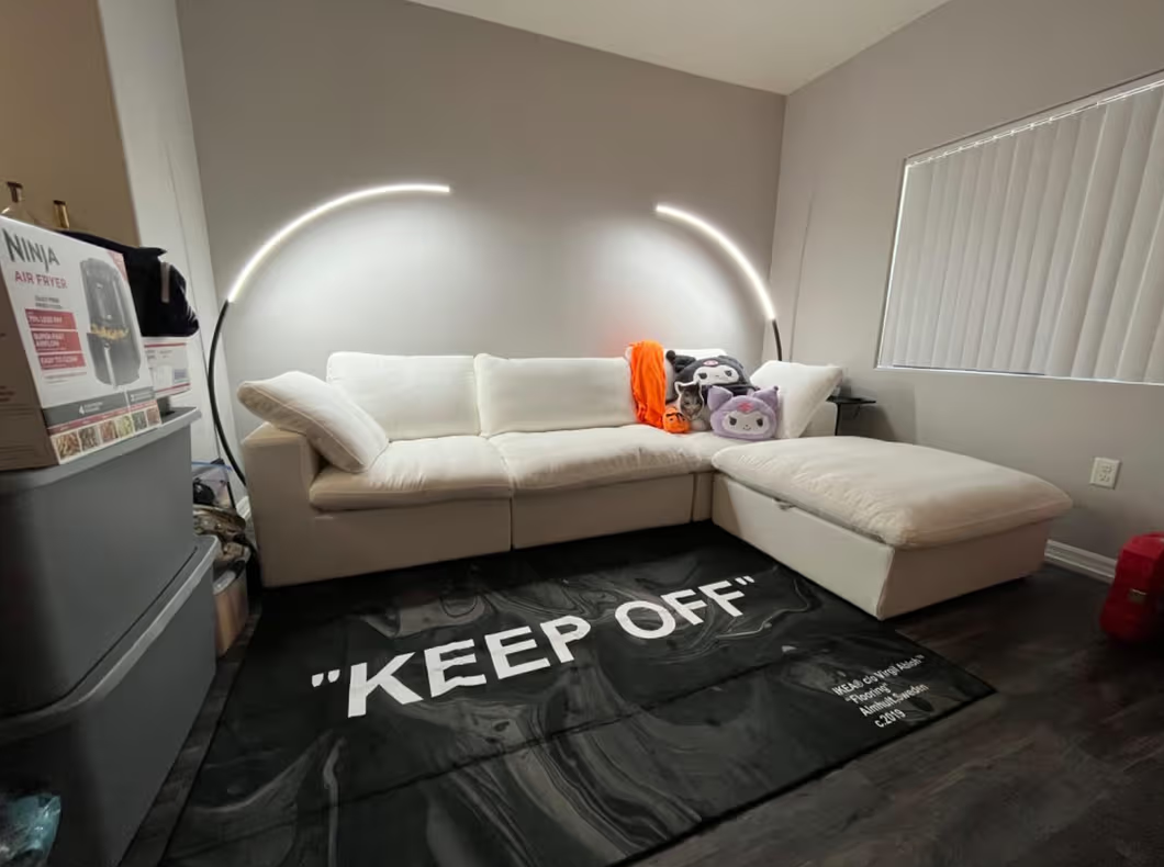 White cloude sofa in small room with dual light