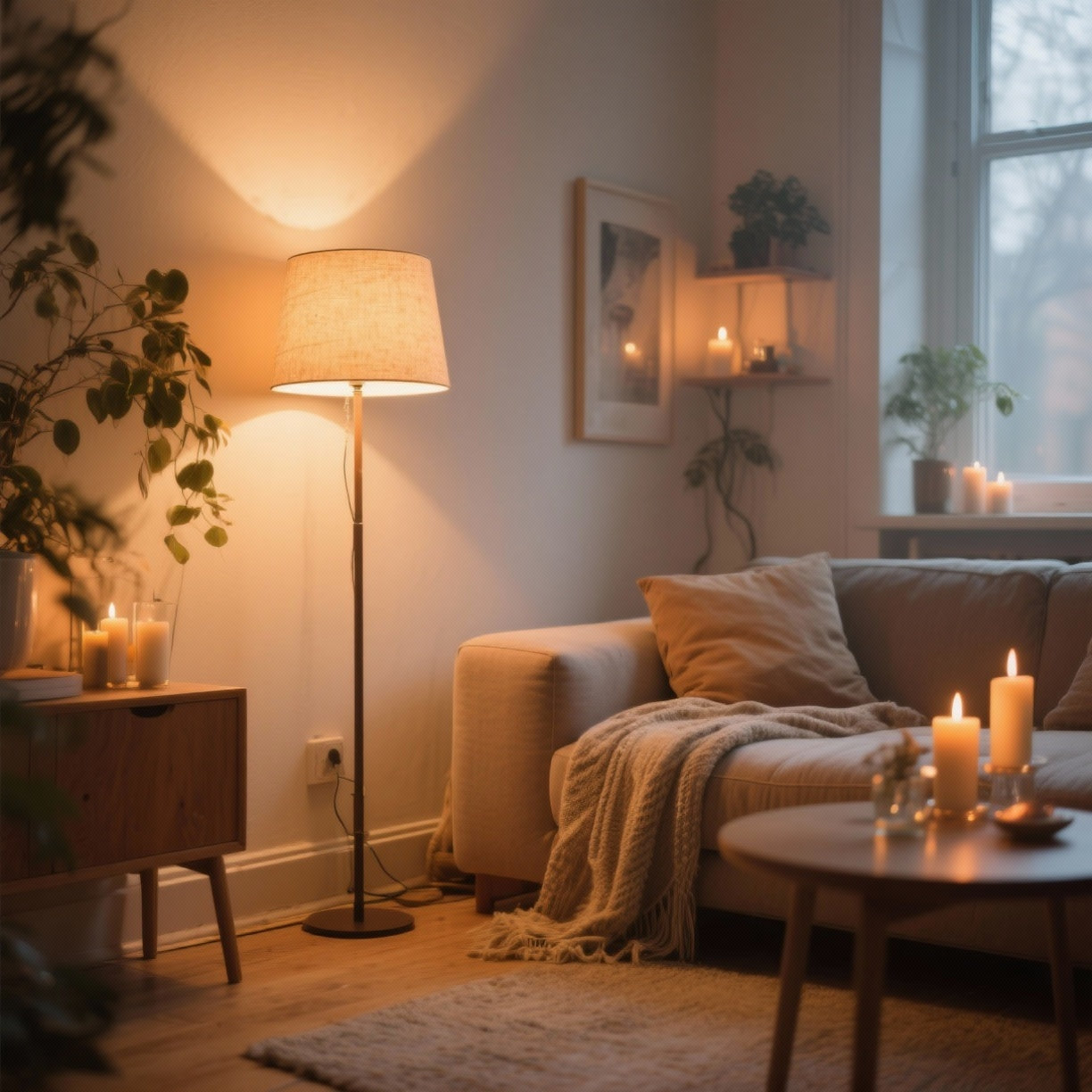 Cloud couch in a compact apartment living room