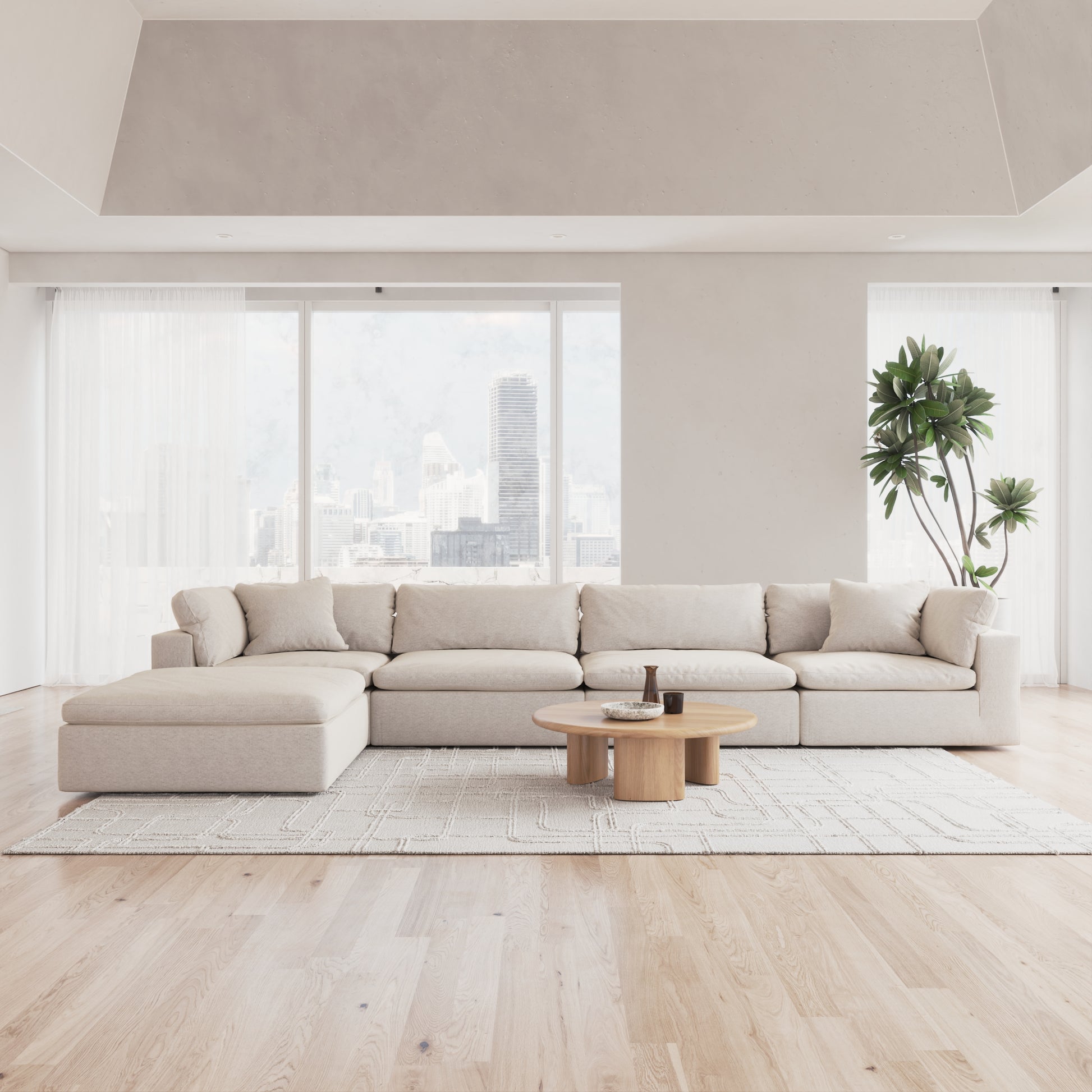 CloudForm™ 4-Seater + Ottoman Modular L-Sofa | Cream