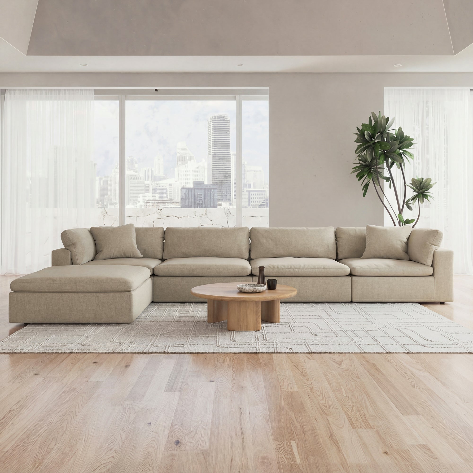 CloudForm™ 4-Seater + Ottoman Modular L-Sofa | Khaki