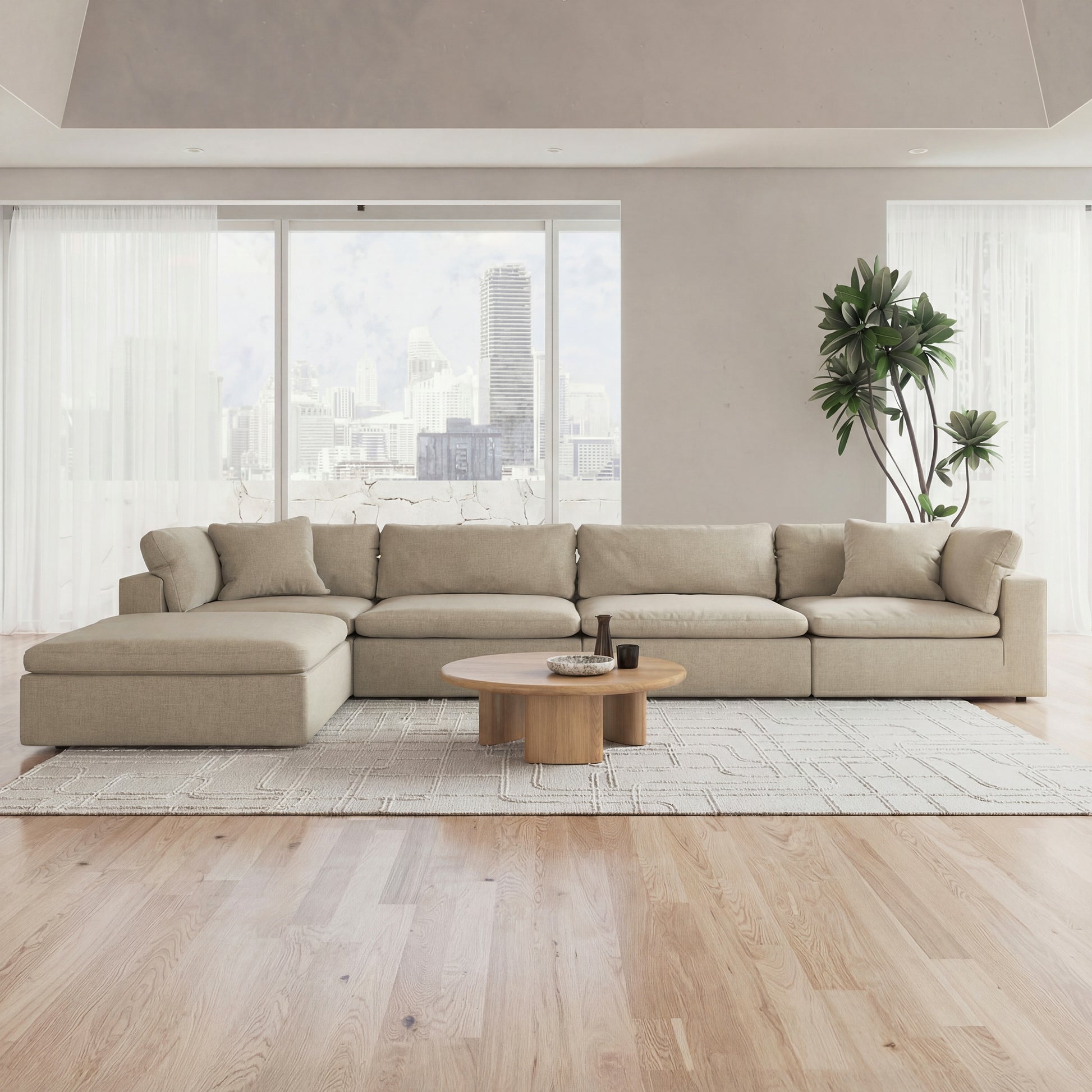 CloudForm™ 4-Seater + Ottoman Modular L-Sofa | Khaki