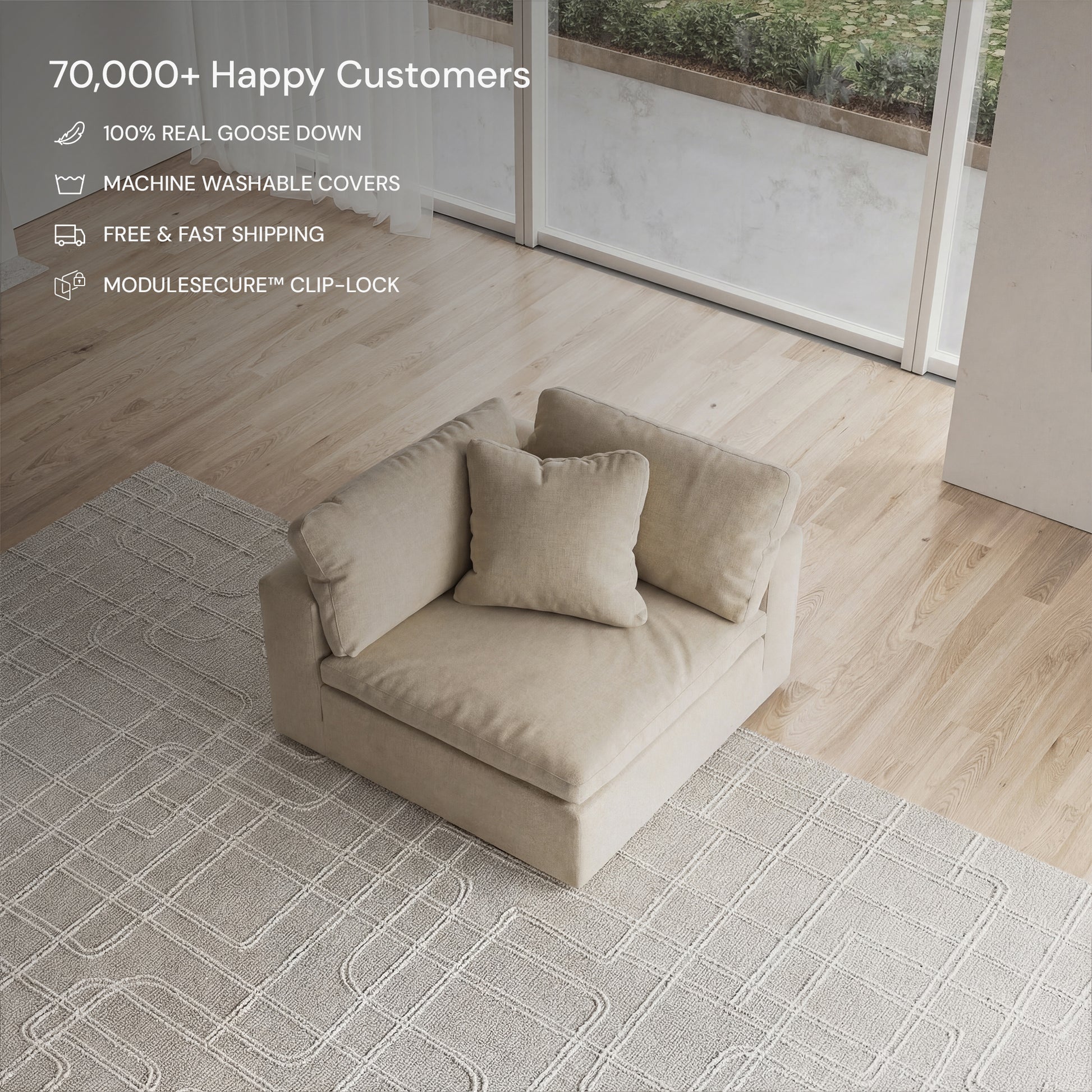 CloudForm™ Right Armrest Modular Sofa | Khaki