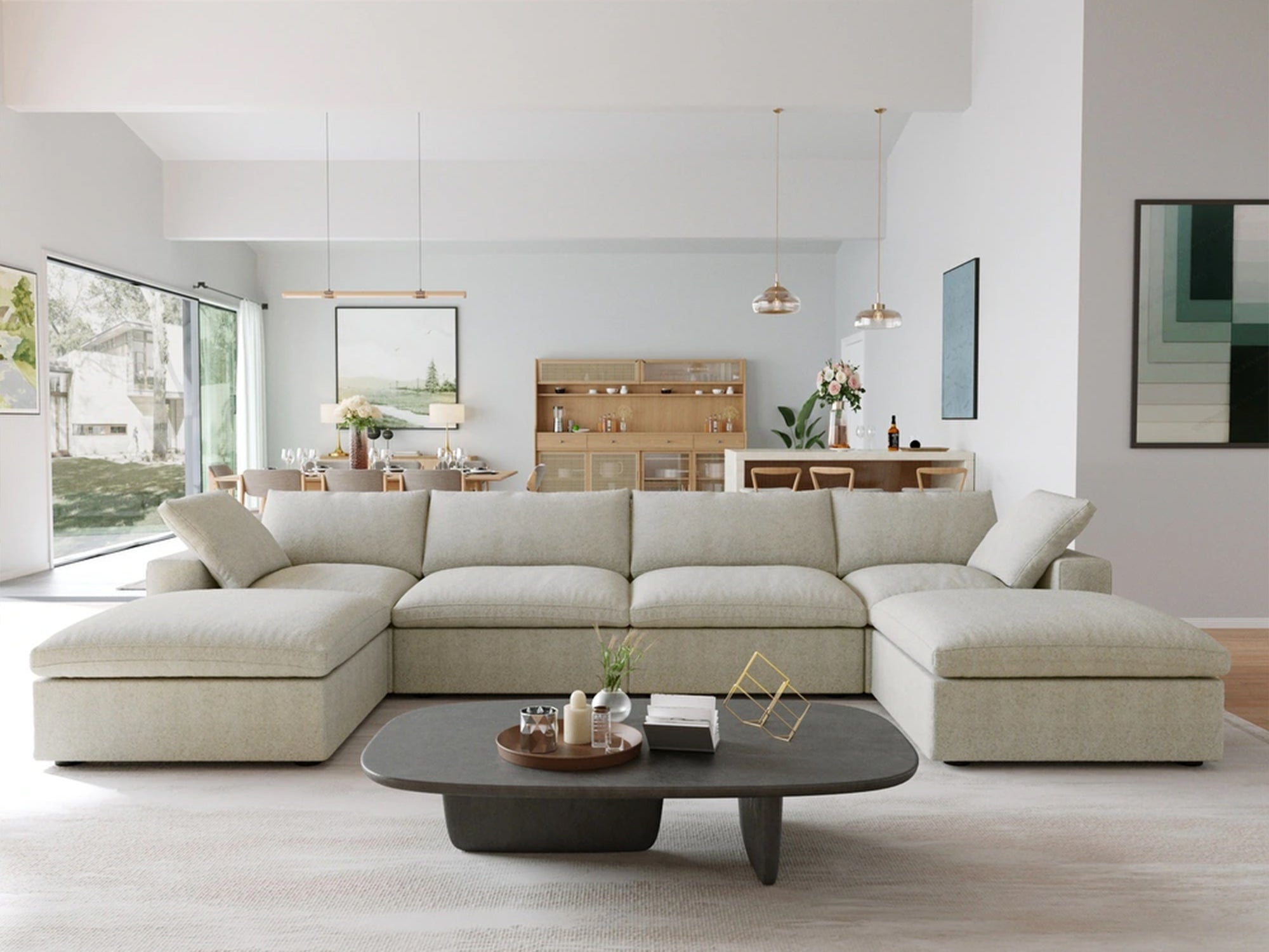 CloudForm™ 4-Seater + Ottoman Modular U-Sofa | Beige.
