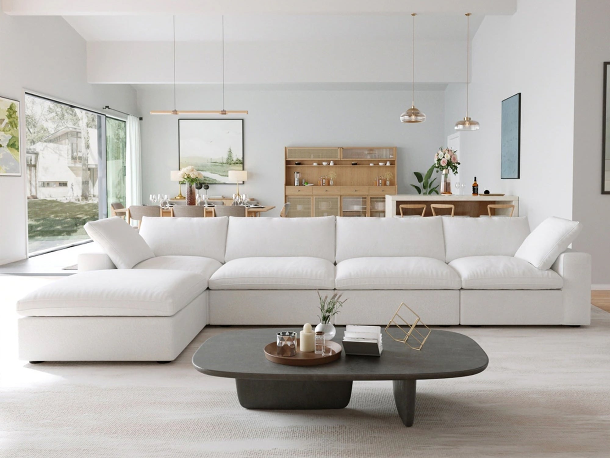 CloudForm™ 4-Seater + Ottoman Modular L-Sofa | White.
