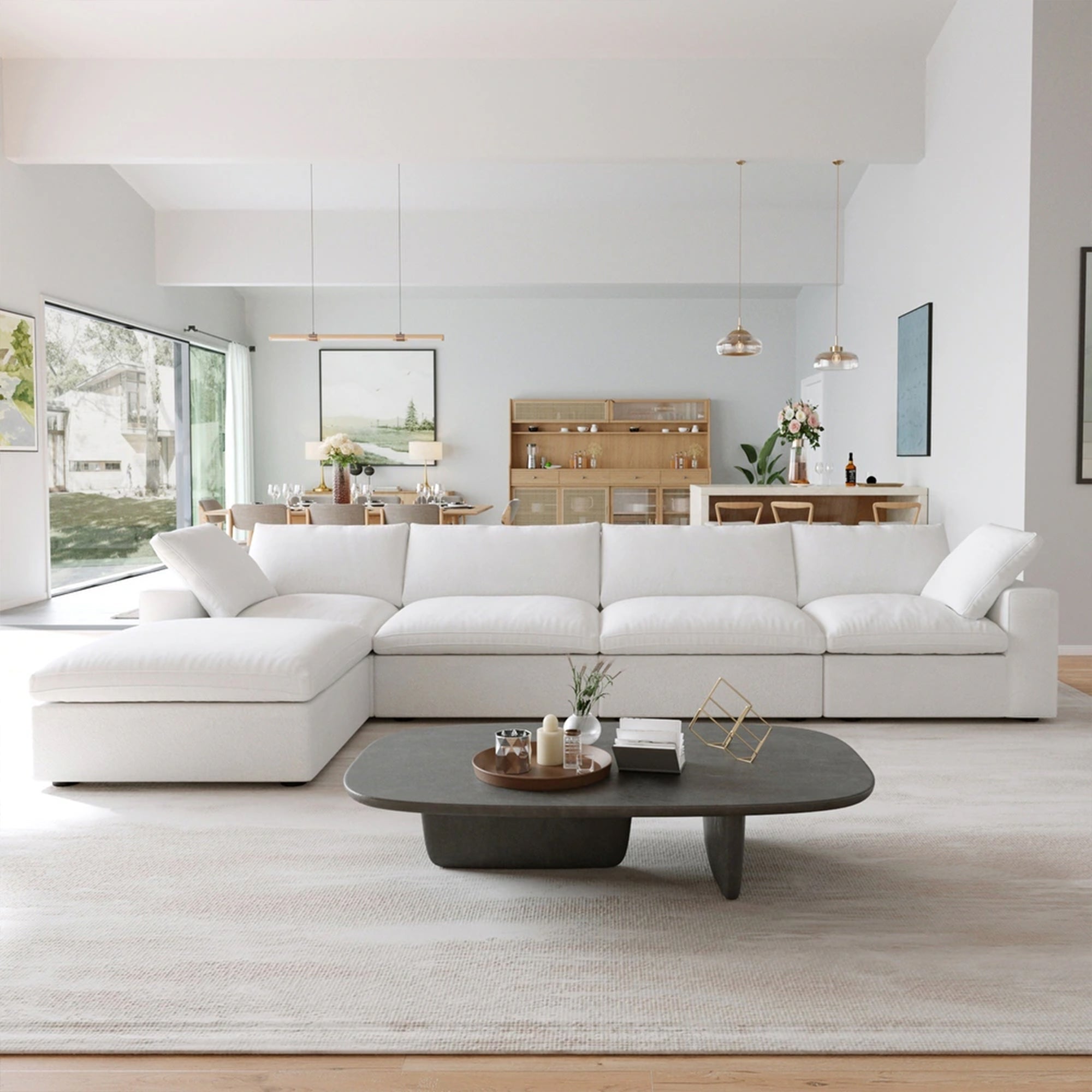 CloudForm™ 4-Seater + Ottoman Modular L-Sofa | White.
